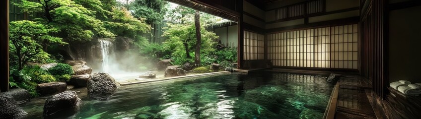 Naklejka premium Enjoy a rejuvenating soak in a picturesque natural setting.