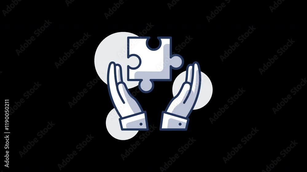 Poster hands holding a puzzle piece, representing problem-solving and teamwork in a minimalist style.