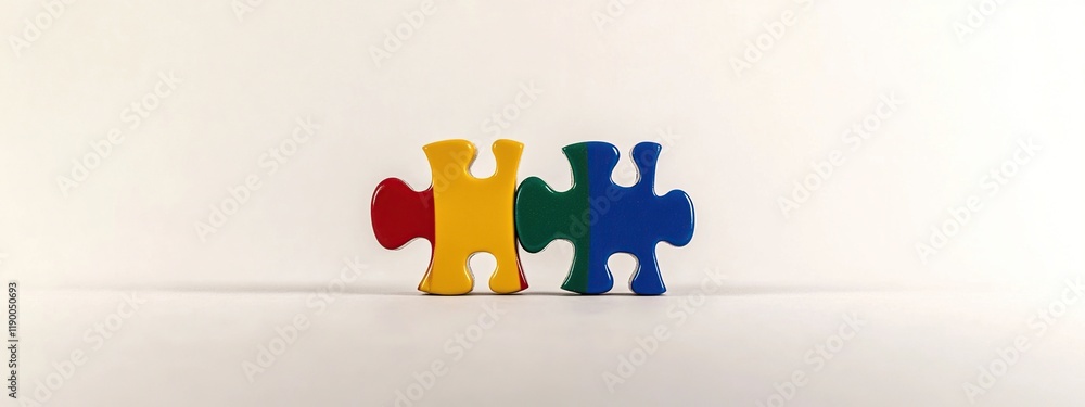 Poster connecting colorful puzzle pieces: a visual representation of teamwork and problem solving successfu