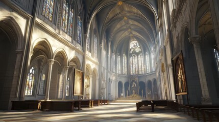 Obraz premium Sunlit interior of a grand cathedral