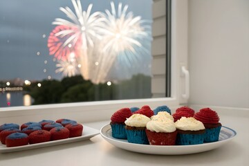 Plate of red, white, and blue desserts