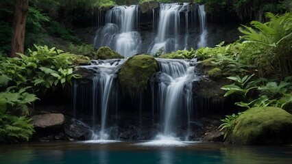 Obraz premium A single waterfall cascading into a serene pool