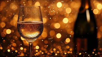 Sparkling wine glass, festive bokeh, celebration (1)