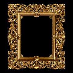 Golden baroque-style frame with intricate patterns, shining brightly,