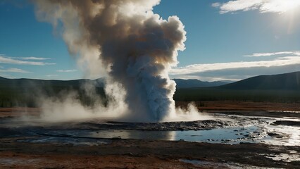A single geyser erupting in a geothermal area