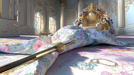Regal Chamber with Ornate Throne and Floral Tapestry - A Luxurious Setting for Royalty