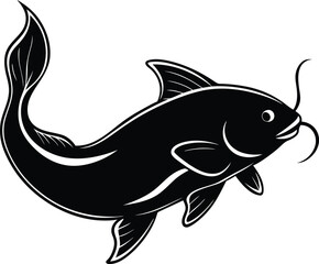 Catfish silhouette vector illustration, Catfish line art vector, Catfish vector design