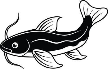 Catfish silhouette vector illustration, Catfish line art vector, Catfish vector design