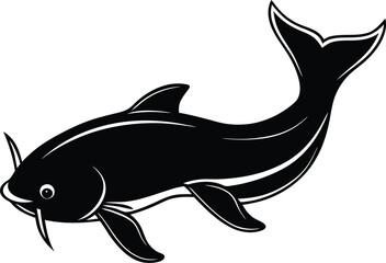 Catfish silhouette vector illustration, Catfish line art vector, Catfish vector design