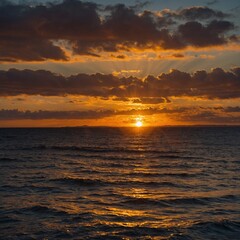 Fototapeta premium A time-lapse effect sunset, showing multiple layers of the sun as it sinks below the horizon.