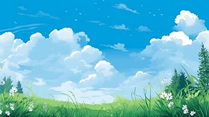 Obraz premium Serene Summer Meadow Underneath A Blue Sky