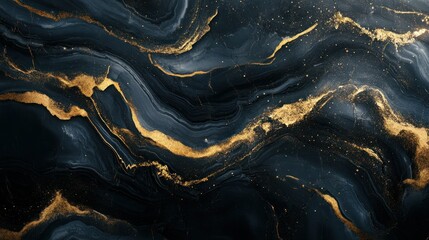 Abstract dark marble with gold accents, creating a luxurious and elegant visual effect.