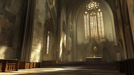 Fototapeta premium Sunlit Gothic cathedral interior