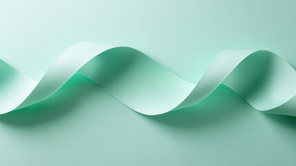 Abstract mint green wavy ribbon curves elegantly on monochromatic background creating smooth flowing lines and soft shadows with minimal design