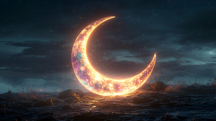 Fototapeta premium Glowing Crescent Moon in a Mystical Night Sky