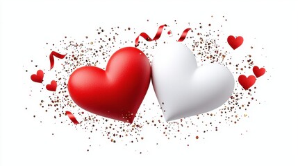 Festive Watercolor Painting of Valentine's Hearts with Sparkles and Ribbons