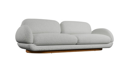 Modern white sofa 3D render isolated on transparent background, PNG