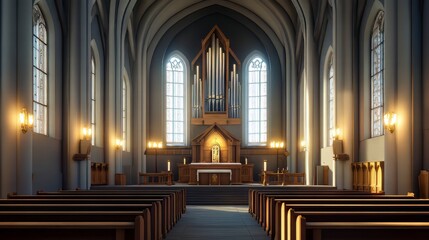 Fototapeta premium Serene church interior with organ