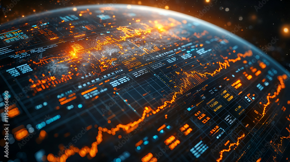Poster global network visualization futuristic digital world map