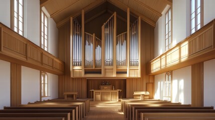Obraz premium Church interior with pipe organ