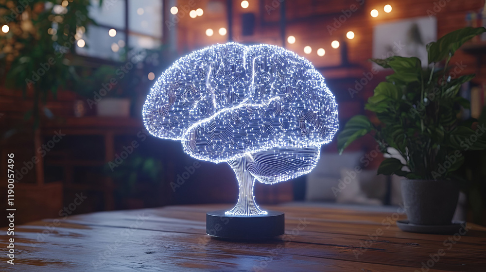 Poster illuminated brain network: a symbol of intelligence, neural connections, and cognitive processes, gl