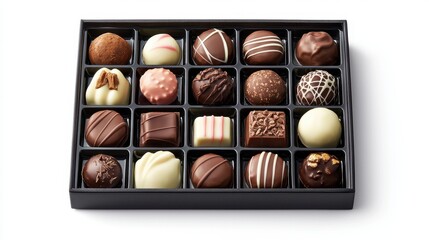 Top Down Watercolor View of Minimalist Chocolate Box with Assorted Truffles and Bonbons