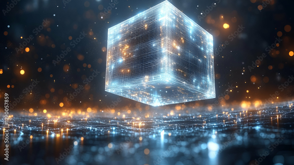 Aufkleber glowing cube abstract digital technology background