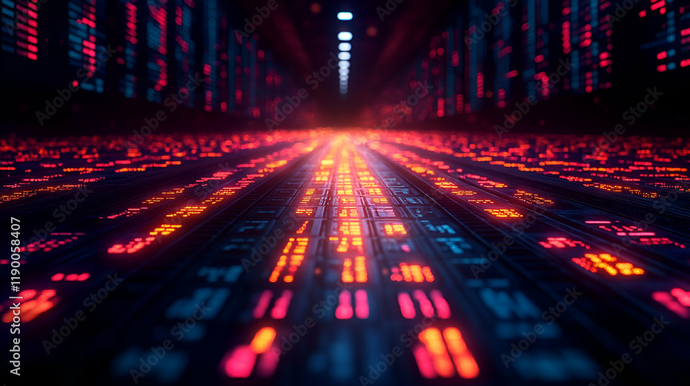 Poster glowing digital data stream network path, abstract technology background