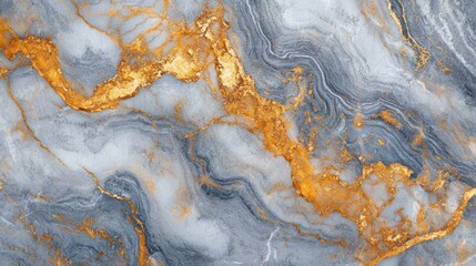 Abstract marble texture with golden veins and gray swirls.