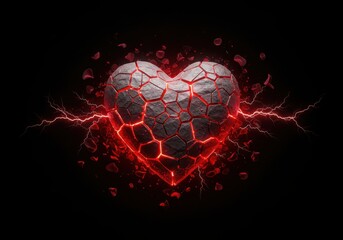 Dark Fantasy Gothic Romance Cracked Stone Heart with Pale Hands, Red Roses, Glowing Cracks, and Dramatic Lighting in Surreal Art.