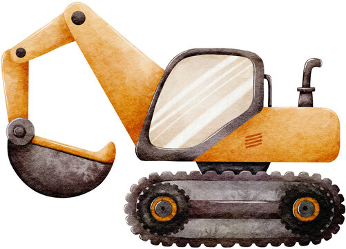 Watercolor Orange Construction Excavator