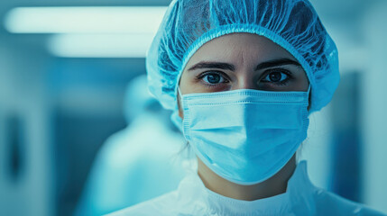 Medical professional in surgical attire, focused and ready for duty