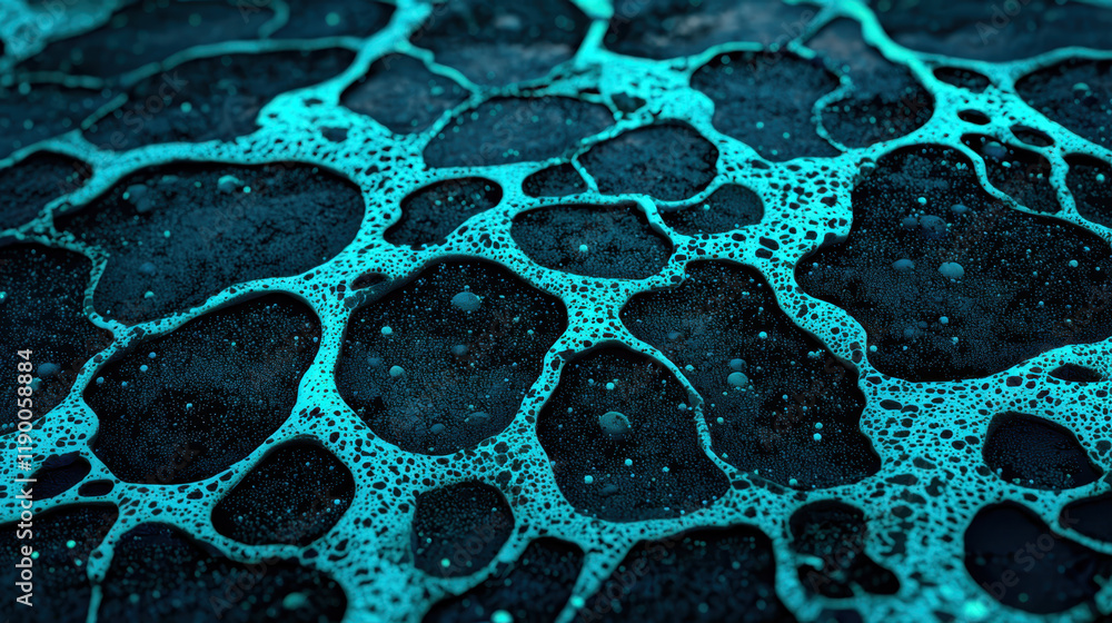 Poster abstract blue and black textured surface with bubbles and patterns