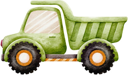 Watercolor Green Construction Dump Truck © titaporn