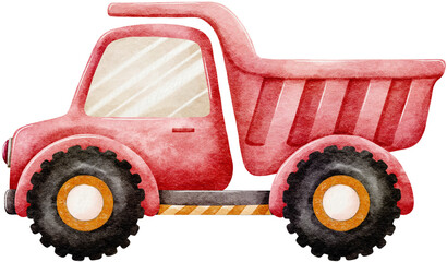 Watercolor Red Construction Dump Truck