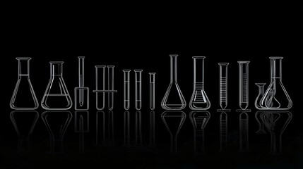 Silhouette collection of laboratory instruments, including beakers, test tubes, and flasks, set against a plain backdrop for educational and professional applications.