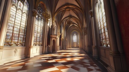 Fototapeta premium Grand hall with stained glass windows