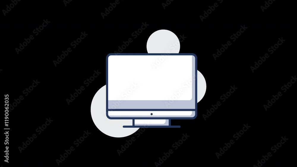 Aufkleber a computer monitor illustration set against abstract shapes in a sleek design.