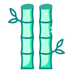 Bamboo stem and leaves green filled line icon representing nature and spa decor