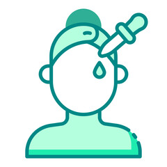 Facial treatment with oil dropper green filled line icon applying serum on woman's face