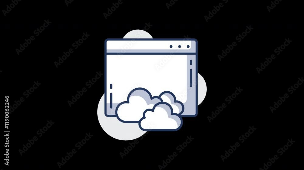 Poster a flat concept graphic of a browser window with clouds, ideal for web design themes.