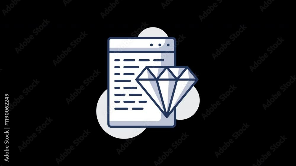 Poster a digital interface featuring a diamond icon and text representation, illustrating a modern concept.