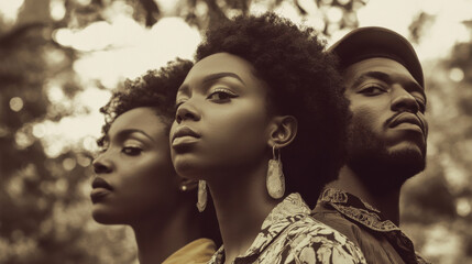 Fototapeta premium Three African Americans in Sepia Tone: Black History Month
