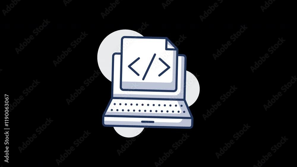 Poster a simple illustration of a laptop displaying code, suitable for a tech-related theme.