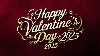 Elegant Happy Valentine's Day 2025 text with red background, luxurious romantic design for festive celebrations