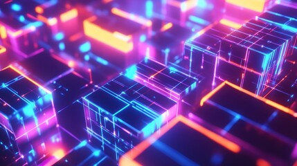 Neon Cubes Abstract Background