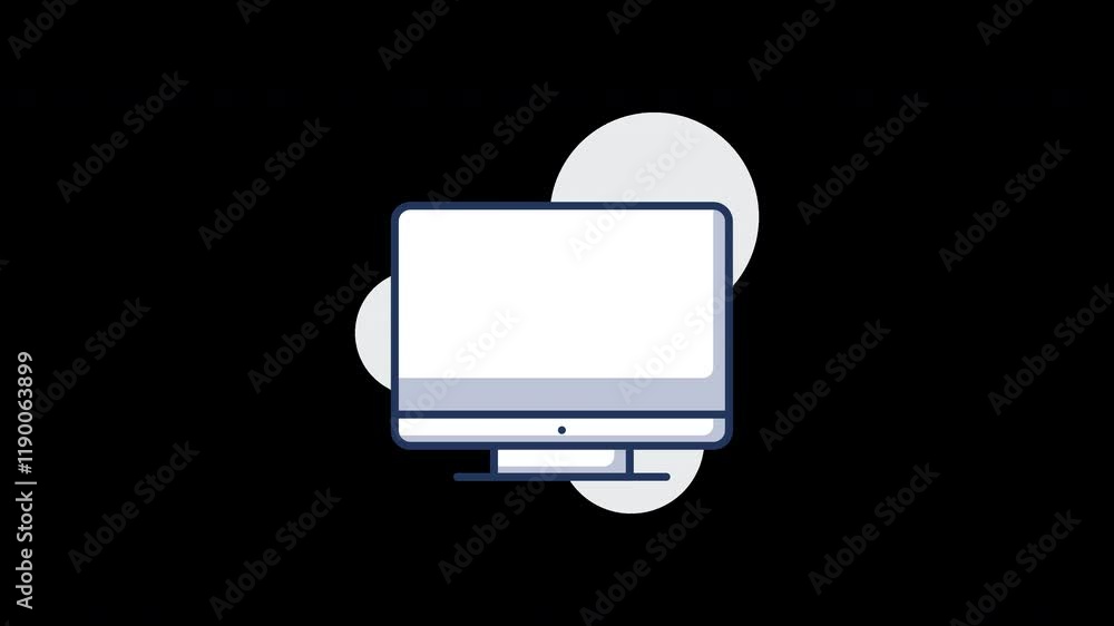 Poster a simplistic illustration of a computer monitor on a dark background with soft shapes.