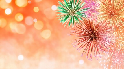 Vibrant Fireworks Display Against a Peachy Sky