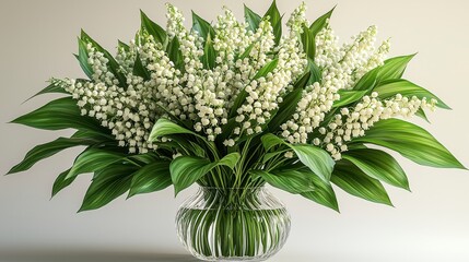 Lush bouquet of lily of the valley in a clear glass vase. (2)