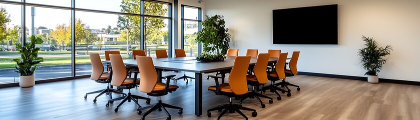 Fototapeta premium Modern Conference Room with Large Windows and Natural Light